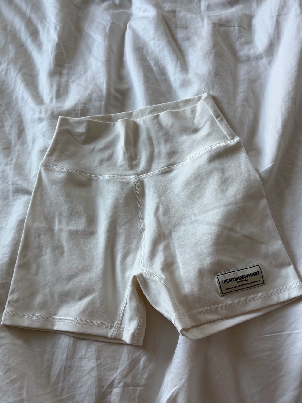 Cream High-Rise Athletic Bike Shorts with Branded Patch